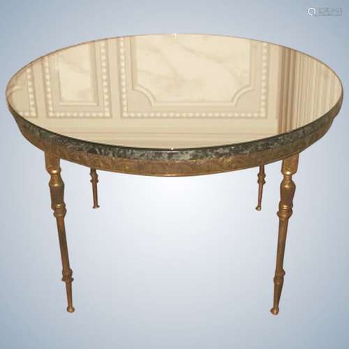 Neoclassical Italian Bronze Coffee Table Marble Top & Mirrored Top