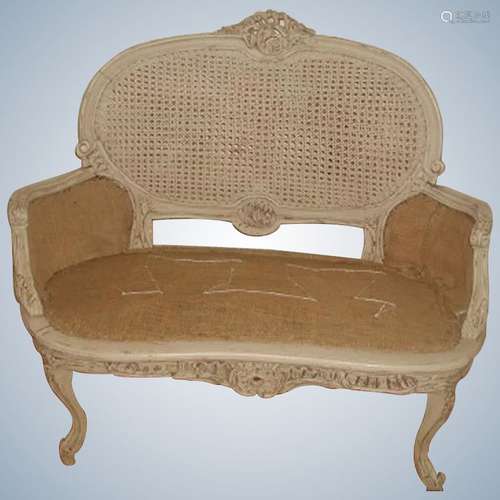 French Caned Settee Late 19th C Hand Carved