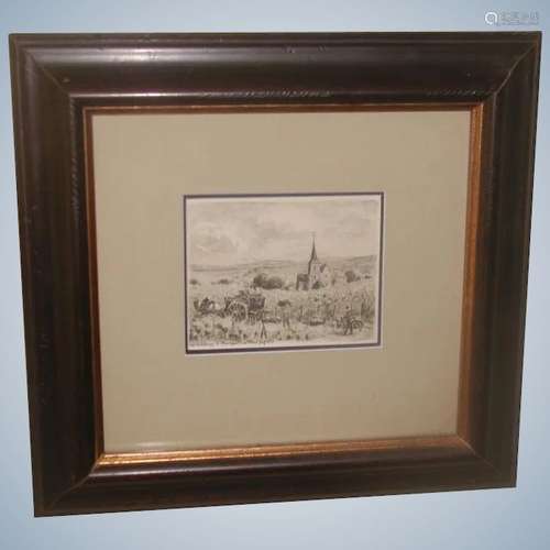 French Framed Watercolor of Grape Harvesting in Chavignol Early 20th C