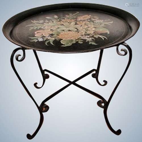 Tole Tray Table France 19th C Hand Painted