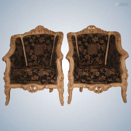 Pair 18th C French Arm Chairs Hand Carved