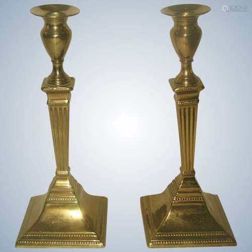 Solid Brass Candlesticks Pair England Early 1900's