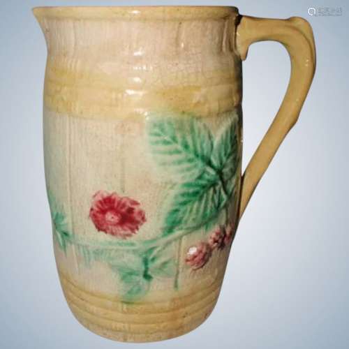 English Majolica Pitcher 19th C Floral Berry