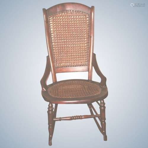 19th C Walnut Caned Rocker