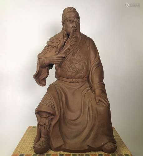 Large ZiSha Figure Of Guan Gong With Mark