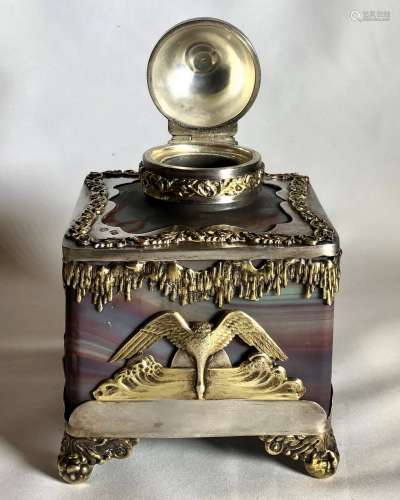 Russian 84 Silver & Stone Inkwell