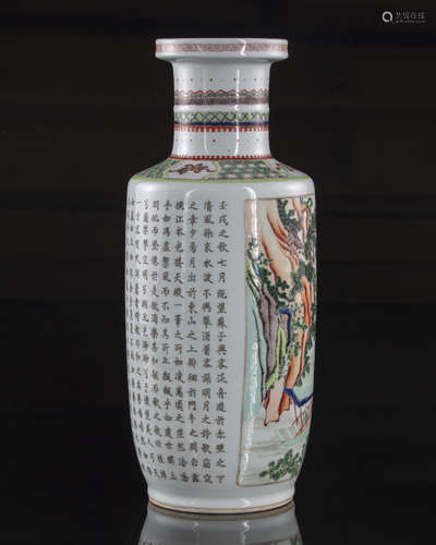 A Chinese famille verte rouleau vase