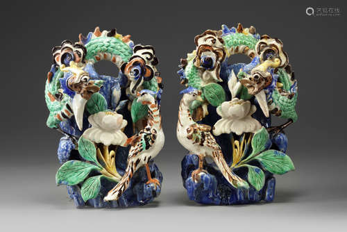 A pair of Chinese wall-vases