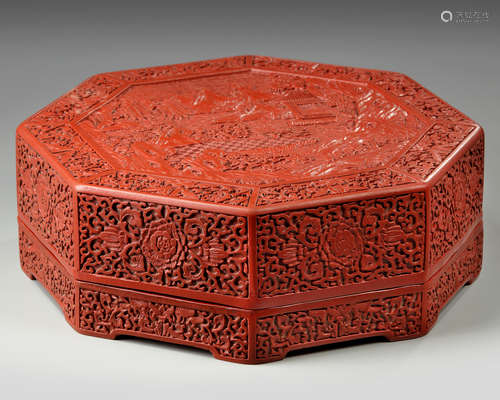 A Chinese cinnabar lacquer octagonal box