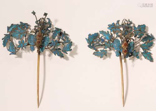 Pair Of Kingfisher And Silver Hair Pins
