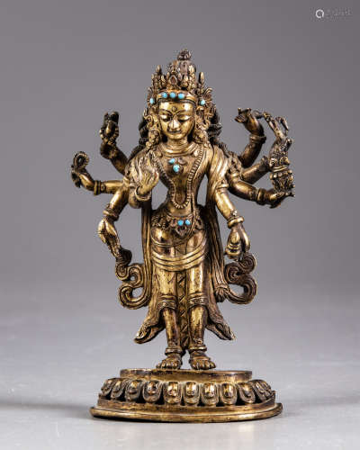 A Sino-tibetan gilt bronze figure of Tara