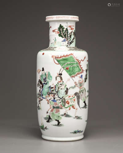 A Chinese famille verte rouleau vase