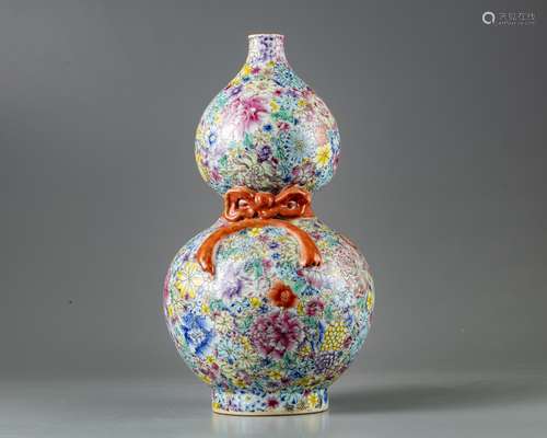 A Chinese millefleurs double-gourd vase