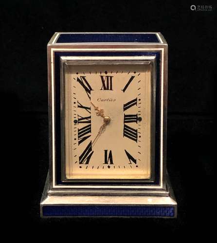 Cartier Desk Clock With Silver Enamel Sides