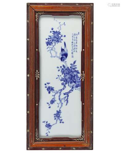 A Chinese blue and white 'bird' plaque