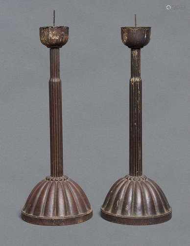 Set of two wooden candlestick-holders