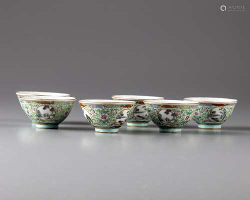 Six small Chinese famille rose cups