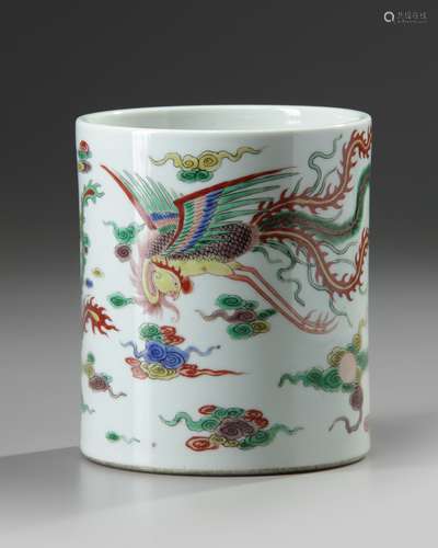 A Chinese famille verte brush pot, bitong