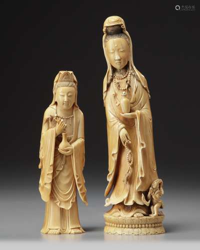 Two Chinese carved ivory figures of Guanyin