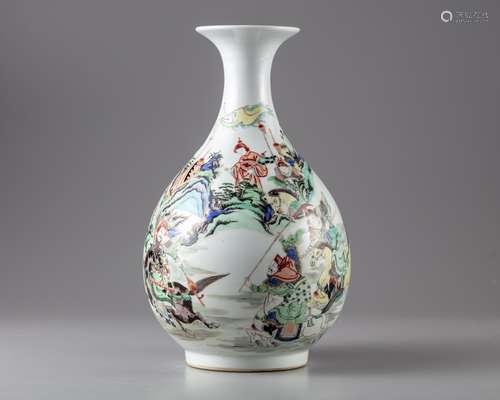 A Chinese famille verte pear shaped vase 'yuhuchunping'