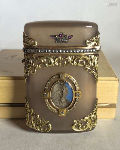 Russian Agate Gold Diamonds & Ruby Box