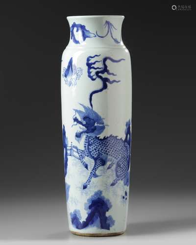 A Chinese blue and white sleeve vase