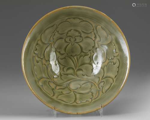 A Chinese Yaozhou-style celadon glazed conical bowl