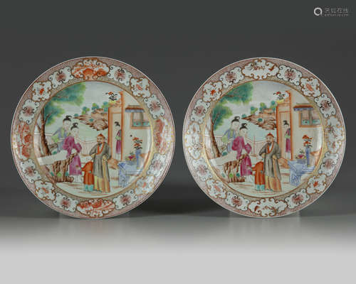 A pair of Chinese famille rose 'figural' dishes