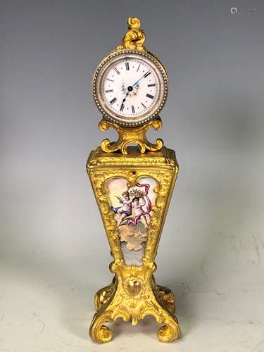 Continental Miniature Gilt Bronze Clock