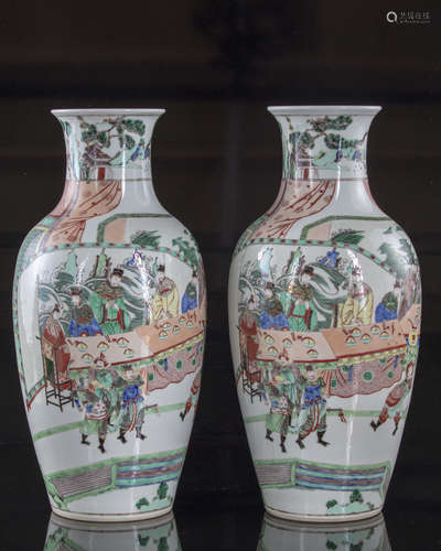 A Chinese pair of famille verte vases