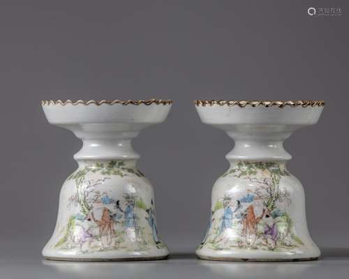 A pair of Chinese famille rose stands