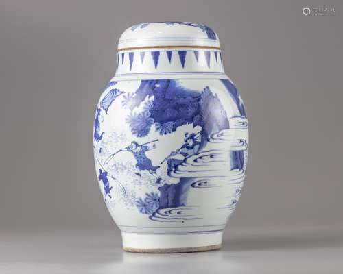 A Chinese blue and white pot and cover