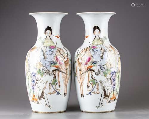 A pair of Chinese famille rose vases