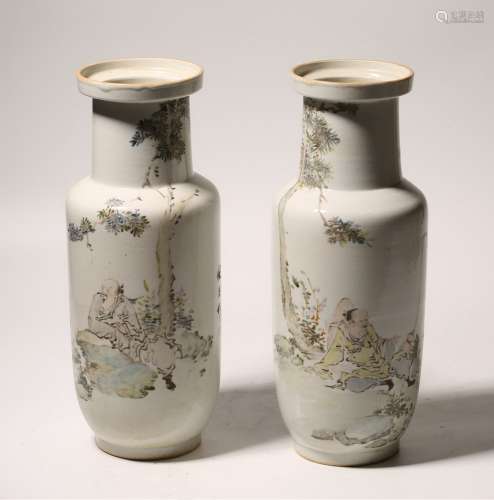 Pair Of QianJiang Porcelain Vases With Mark