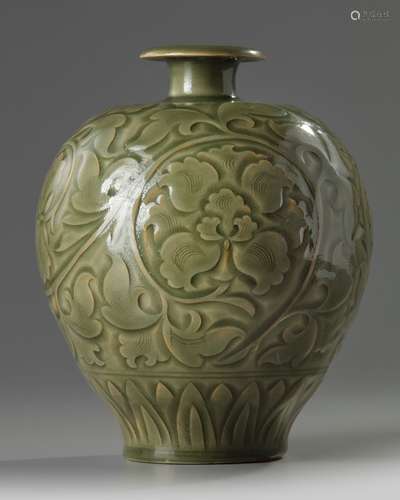 A Chinese Yaozhou-style celadon glazed vase