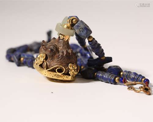 Agarwood Pendant Lapis Necklace