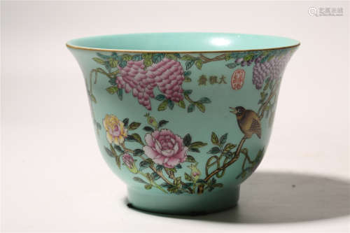 Turquois Glazed Porcelain Cup, Da Ya Zai Mark