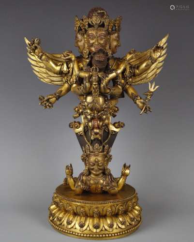 Gilt Bronze Figure of Vajrakilaya and Prajnaparamita