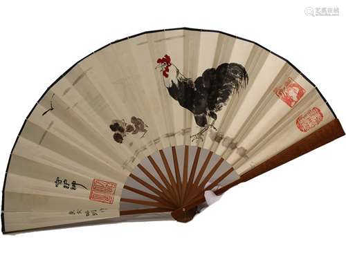 Ink And Color On Paper Fan, Zhao Ming Mark