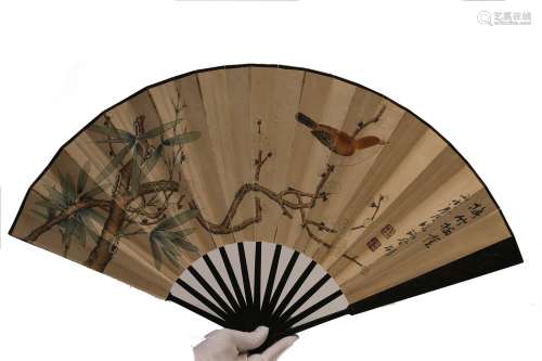 Ink And Color On Paper Fan With Artists Mark