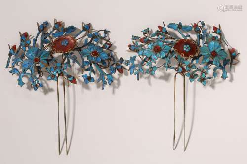 Pair Of Kingfisher And Silver Hair Pins