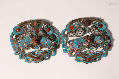 Pair Of Kingfisher And Silver Brooches