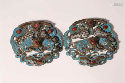 Pair Of Kingfisher And Silver Brooches