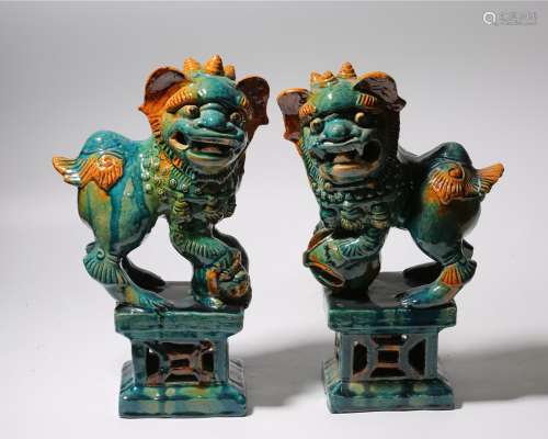 Pair Of Porcelain Guardian Lions