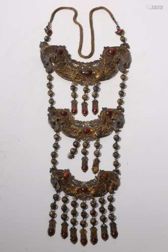 Gilt Bronze Enamel Gem-Inlaid Necklace