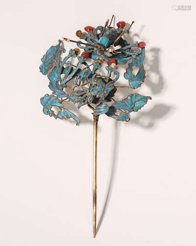 Kingfisher And Silver Cricket Hair Pin