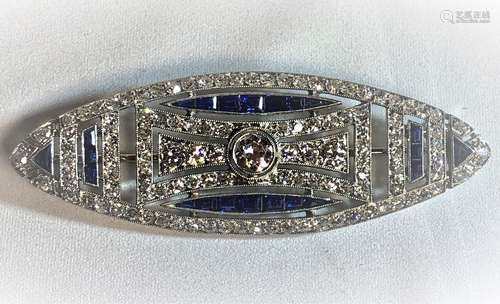 Art Deco Platinum Diamond And Sapphire Brooch