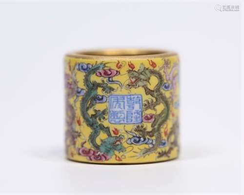 Enameled Porcelain Dragon Archers Ring