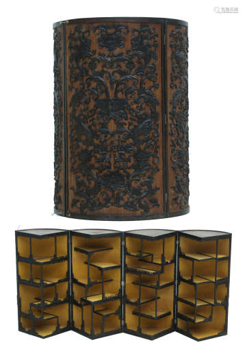 Large Intricate Zitan & Bamboo Hinged Display Cabinet