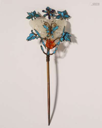 Kingfisher And Silver & Jade Hair Pin